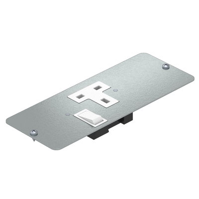 Placa suporte com tomadas BS versão simples, comutador Aço com galvanização contínua / com revestimento orgânico branco RAL 9002
