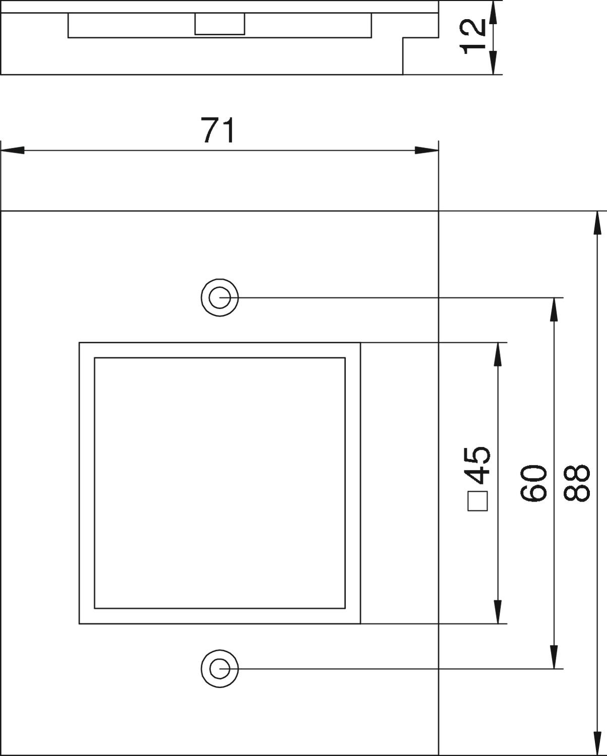 Espelho simples Modul 45 para T12L 71x88x12 Poliamida preto grafite RAL 9011 – Imagem 2 de 2