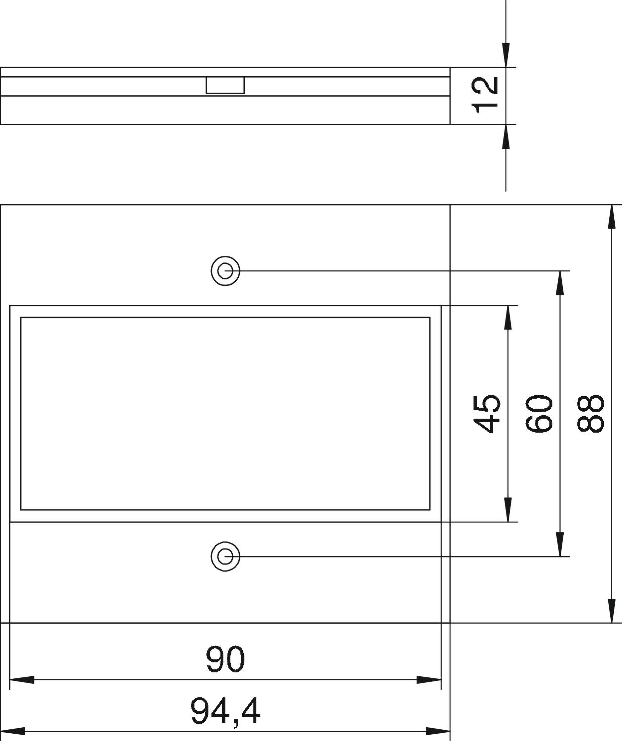 Espelho duplo Modul 45 para T12L 94.5x88mm Poliamida preto grafite RAL 9011 – Imagem 2 de 2
