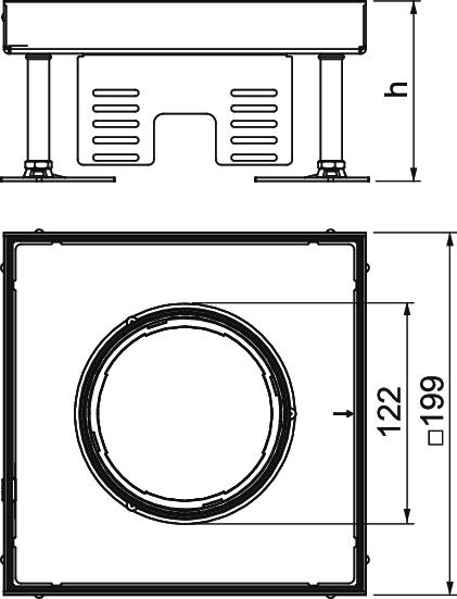 Tampa nivelável quadrada SL1 para tubo periscópio 199x199x100 Aço inoxidável, livre de ferrugem – Imagem 2 de 2