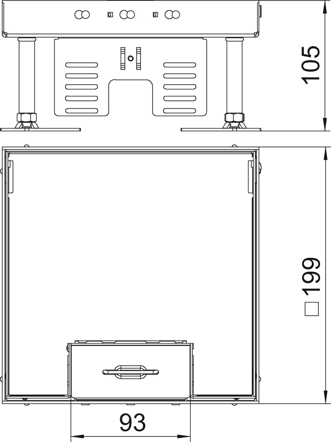 Tampa nivelável quadrada com saída de cabos 200x200mm Aço inoxidável, livre de ferrugem A2 1.4301 – Imagem 2 de 2