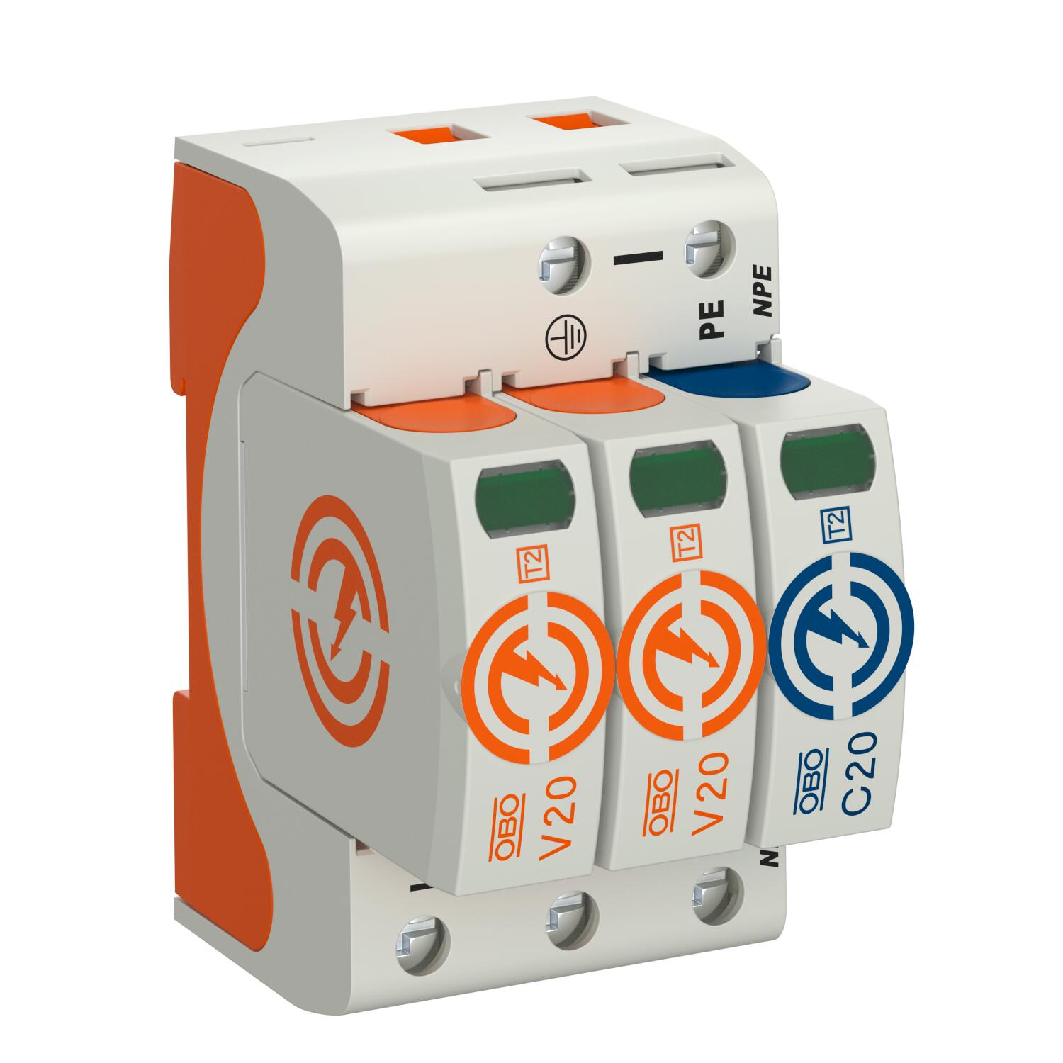 Descarregador sobretensões V20 2 polos com NPE 150V