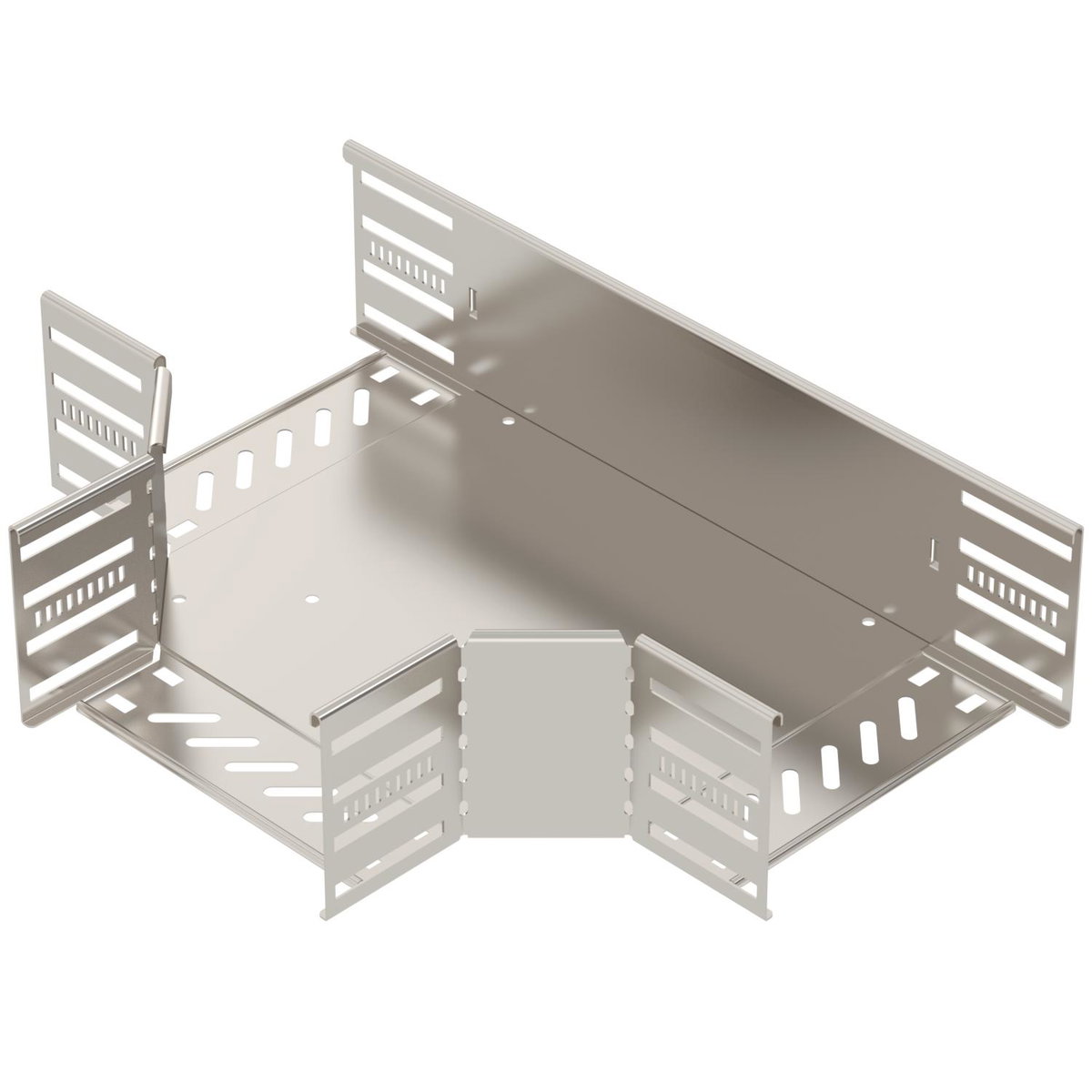 T piece for cable tray, horizontal 110x200 Aço inoxidável, livre de ferrugem A2 1.4301 brilhante, pós-tratamento aço inoxidável