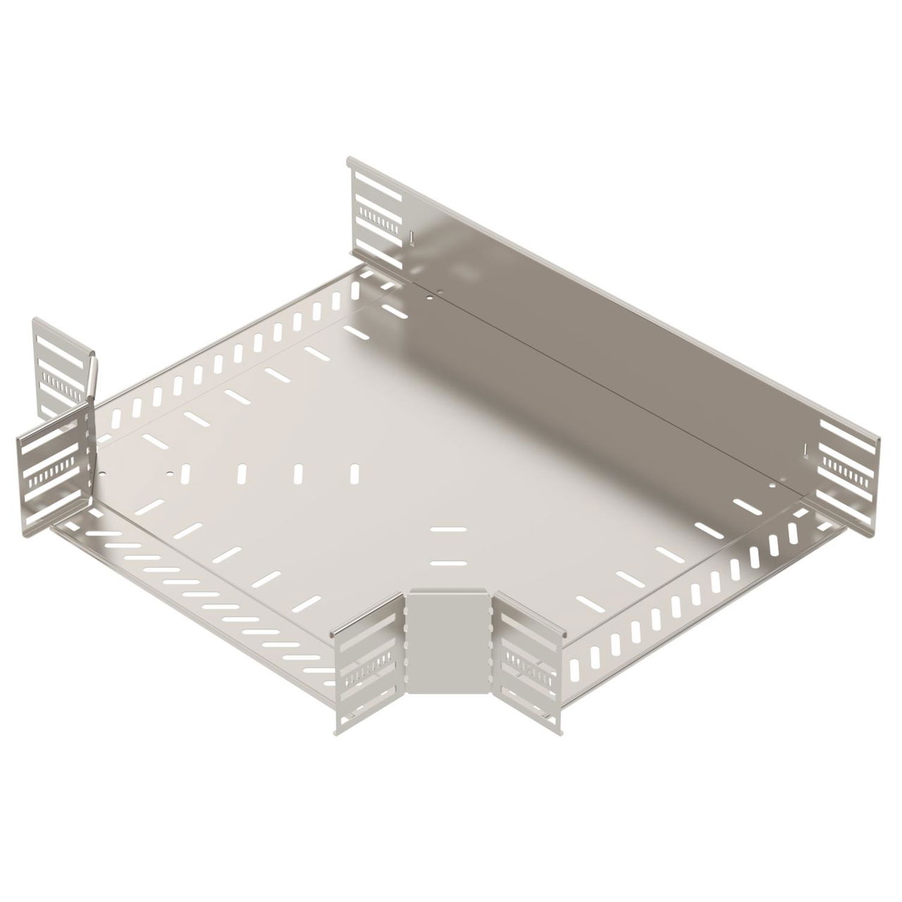 T piece for cable tray, horizontal 110x400 Aço inoxidável, livre de ferrugem A2 1.4301 brilhante, pós-tratamento aço inoxidável