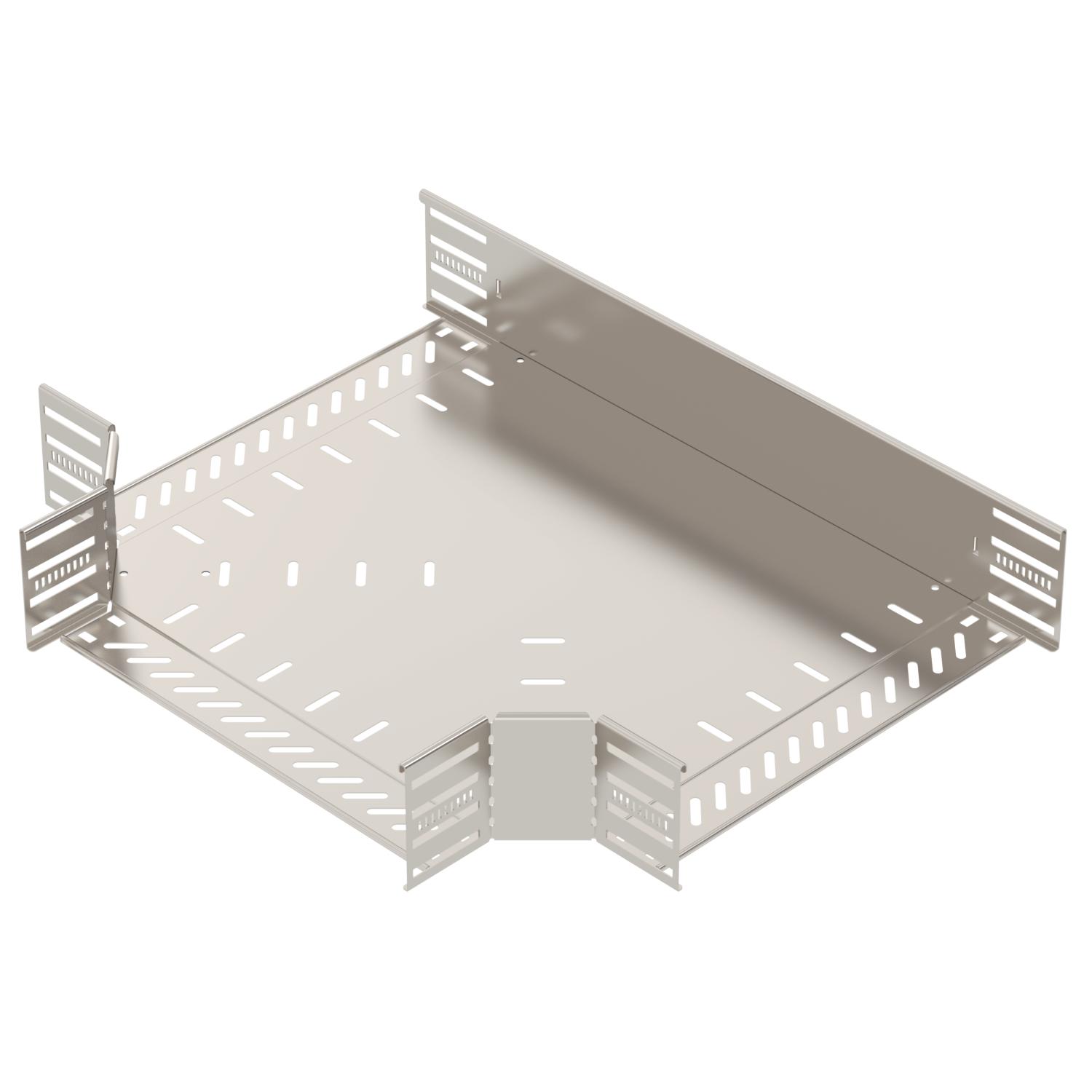 T piece for cable tray, horizontal 110x400 Aço inoxidável, livre de ferrugem A2 1.4301 brilhante, pós-tratamento aço inoxidável