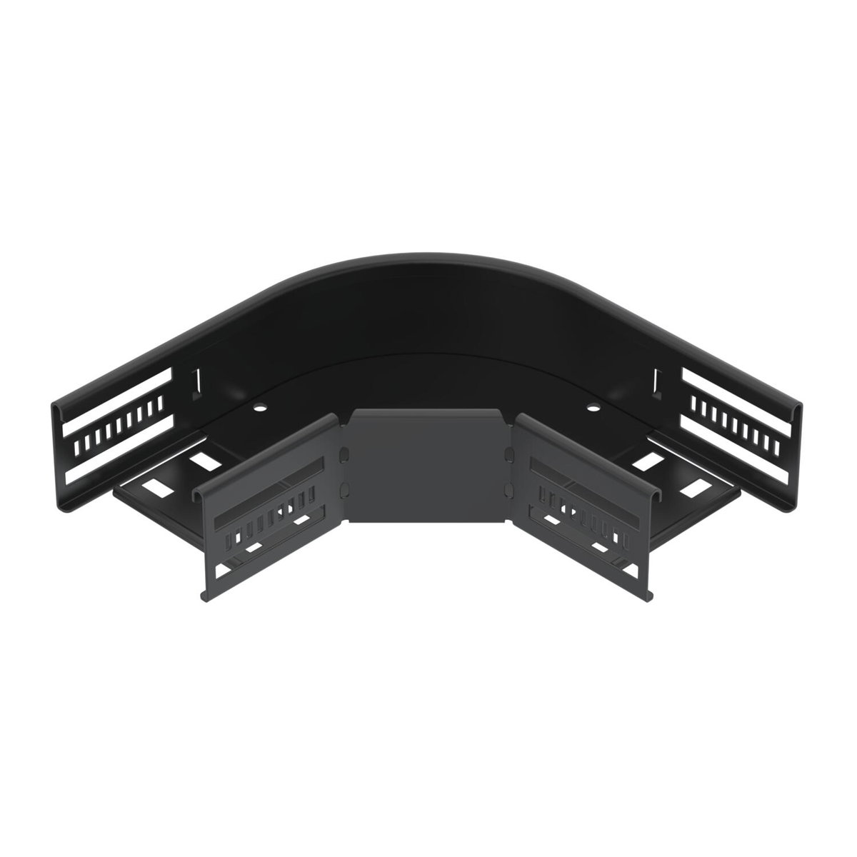 Ângulo 90º para caminho cabos, horizontal 60x100 Aço PES135 - Poliéster preto RAL 9005