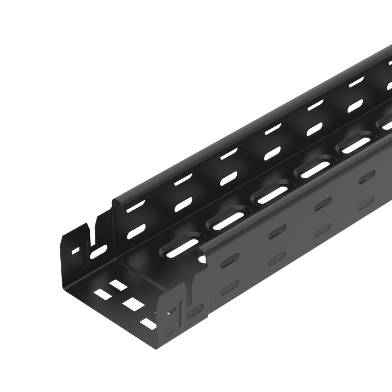 Caminho de cabos em chapa RKSM Magic, com união de encaixe 60x100x3050 Aço PES135 - Poliéster preto RAL 9005