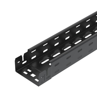 Caminho de cabos em chapa RKSM Magic, com união de encaixe 60x100x3050 Aço PES135 - Poliéster preto RAL 9005