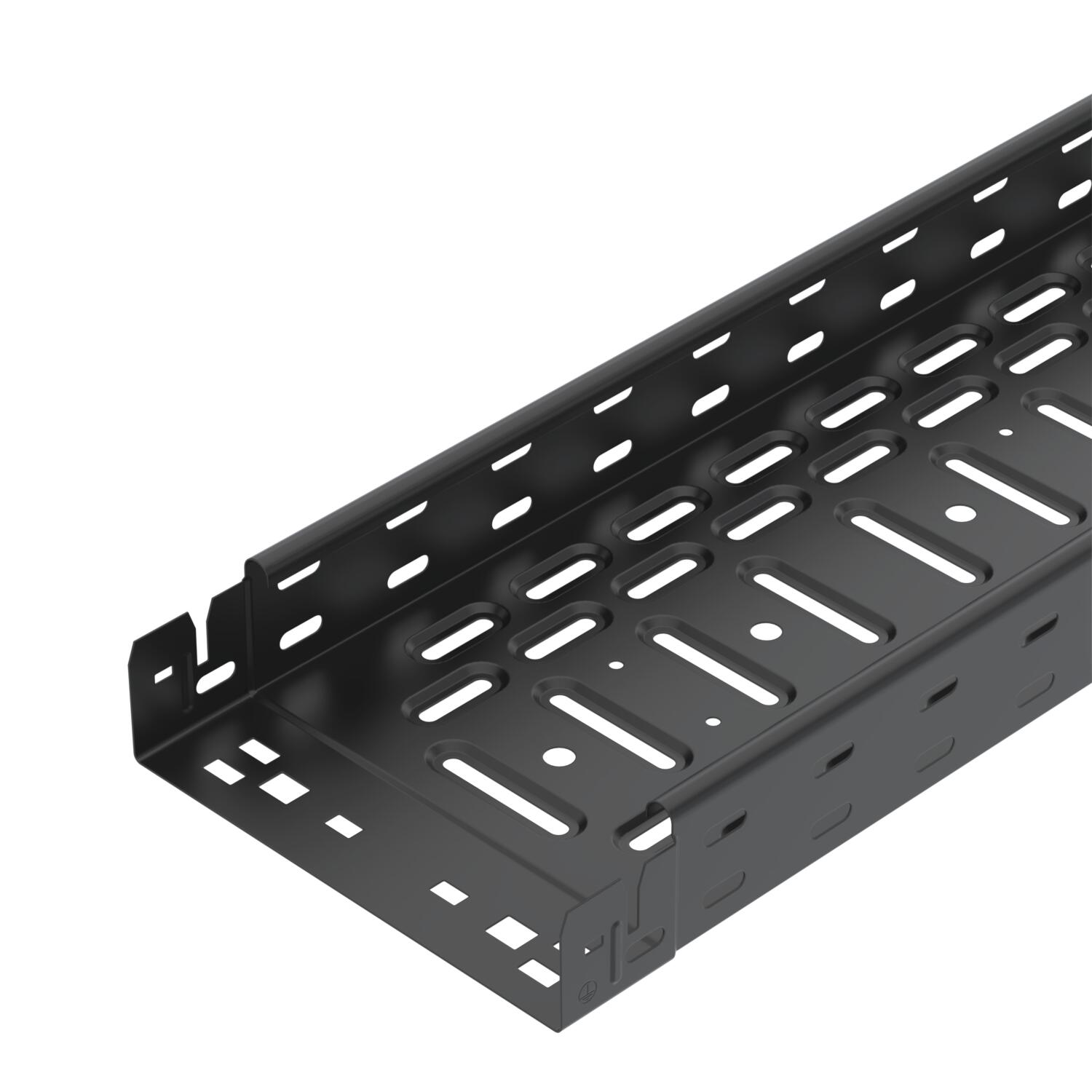 Caminho de cabos em chapa RKSM Magic, com união de encaixe 60x200x3050 Aço PES135 - Poliéster preto RAL 9005