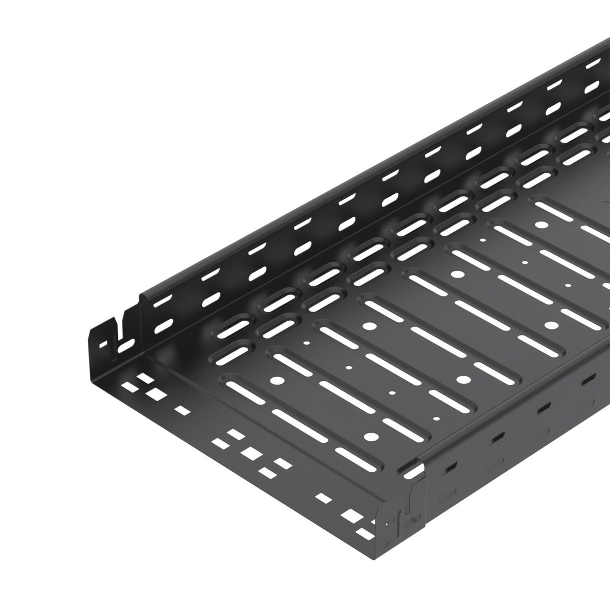 Caminho de cabos em chapa RKSM Magic, com união de encaixe 60x300x3050 Aço PES135 - Poliéster preto RAL 9005