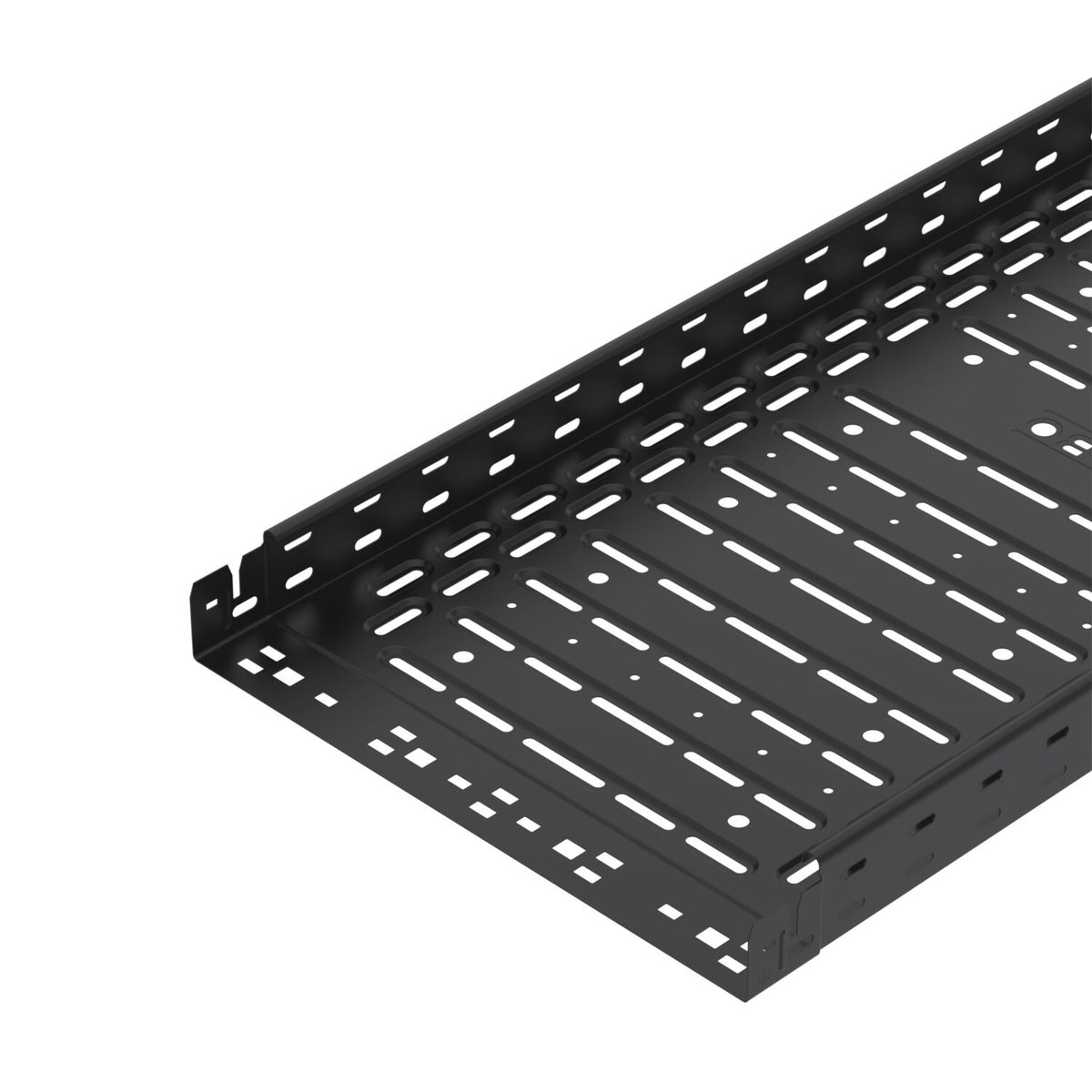 Caminho de cabos em chapa RKSM Magic, com união de encaixe 60x400x3050 Aço PES135 - Poliéster preto RAL 9005