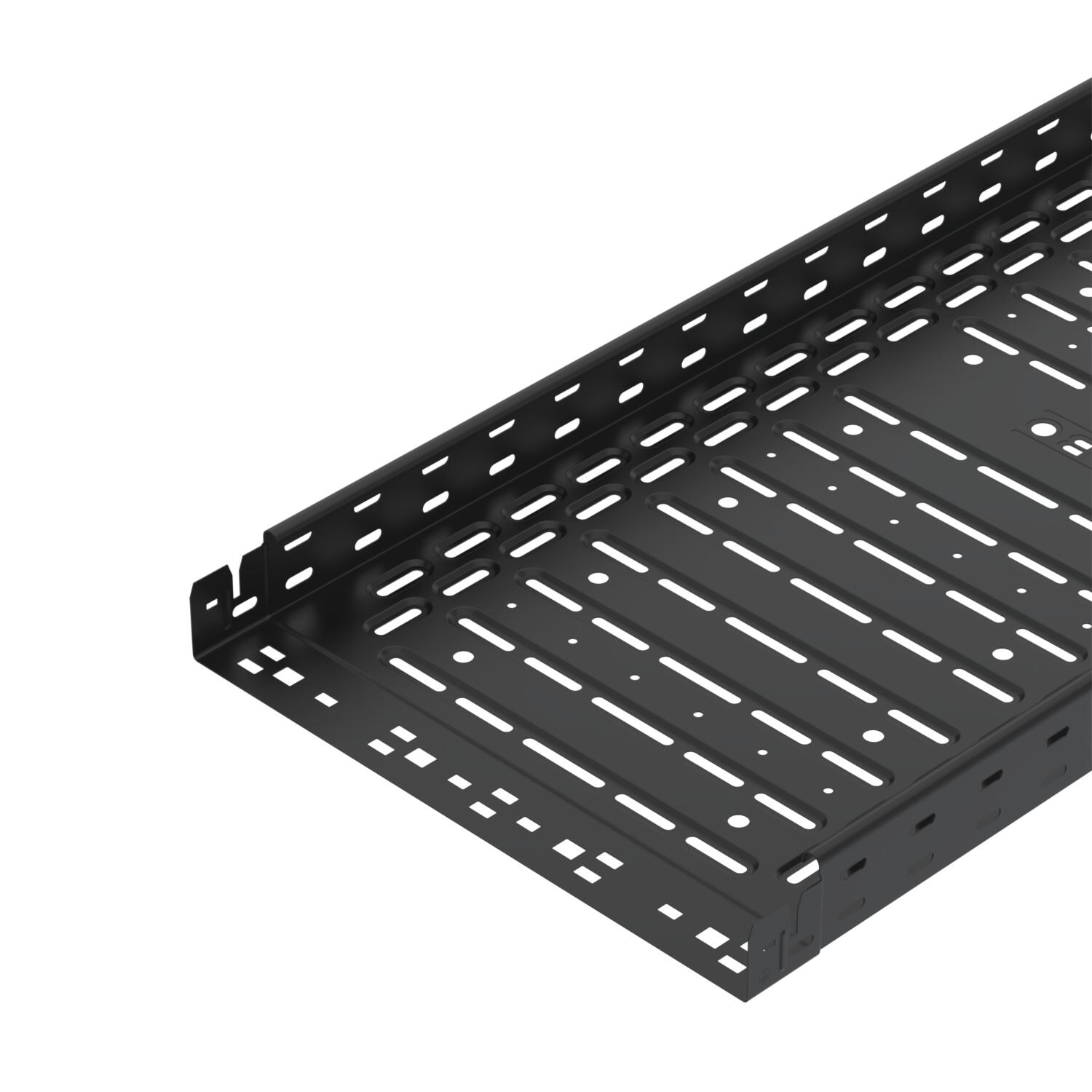 Caminho de cabos em chapa RKSM Magic, com união de encaixe 60x400x3050 Aço PES135 - Poliéster preto RAL 9005