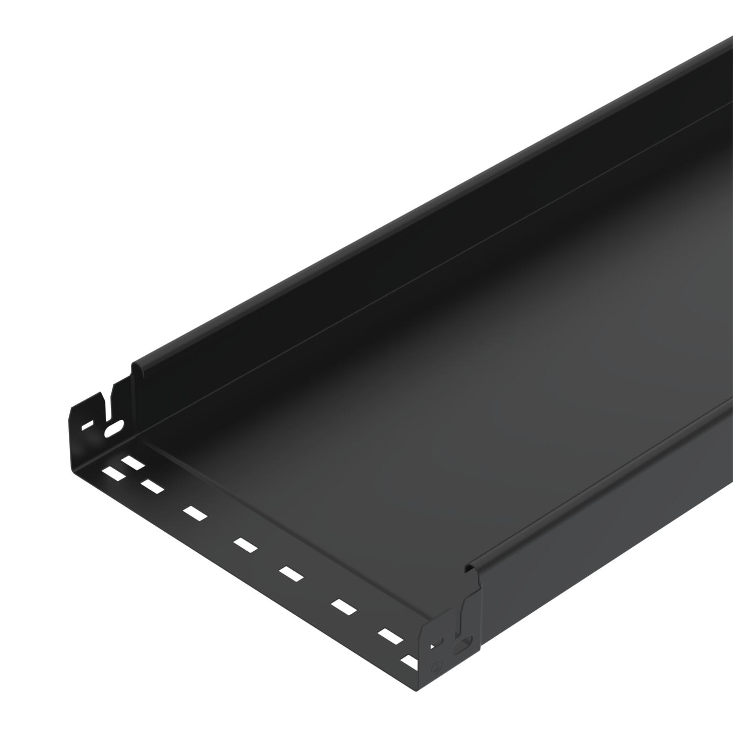 Caminho de cabos chapa MKSMU não perfurado,união de encaixe 60x300x3050 Aço PES135 - Poliéster preto RAL 9005