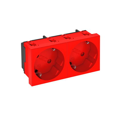 Tomada 33°, dupla Alvéolos protegidos 250V, 10/16A Policarbonato vermelho RAL 3001