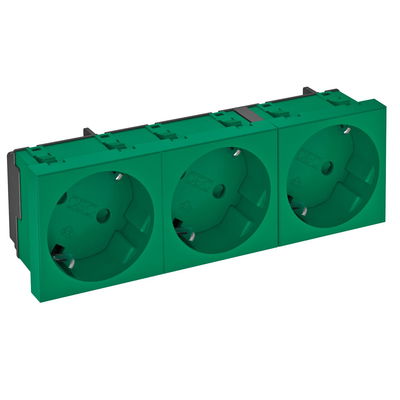 Tomada 33°, tripla Alvéolos protegidos 250V, 10/16A Policarbonato verde menta RAL 6029