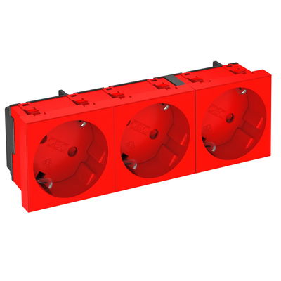 Tomada 33°, tripla Alvéolos protegidos 250V, 10/16A Policarbonato vermelho RAL 3001