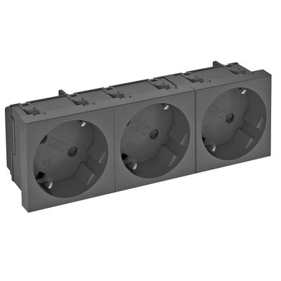 Tomada 33°, tripla Alvéolos protegidos 250V, 10/16A Policarbonato cinzento antracite RAL 7021
