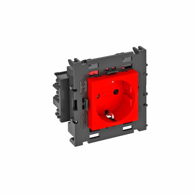 Socket 0°, single protective contact, Connect 80 250V, 10/16A Policarbonato vermelho RAL 3001