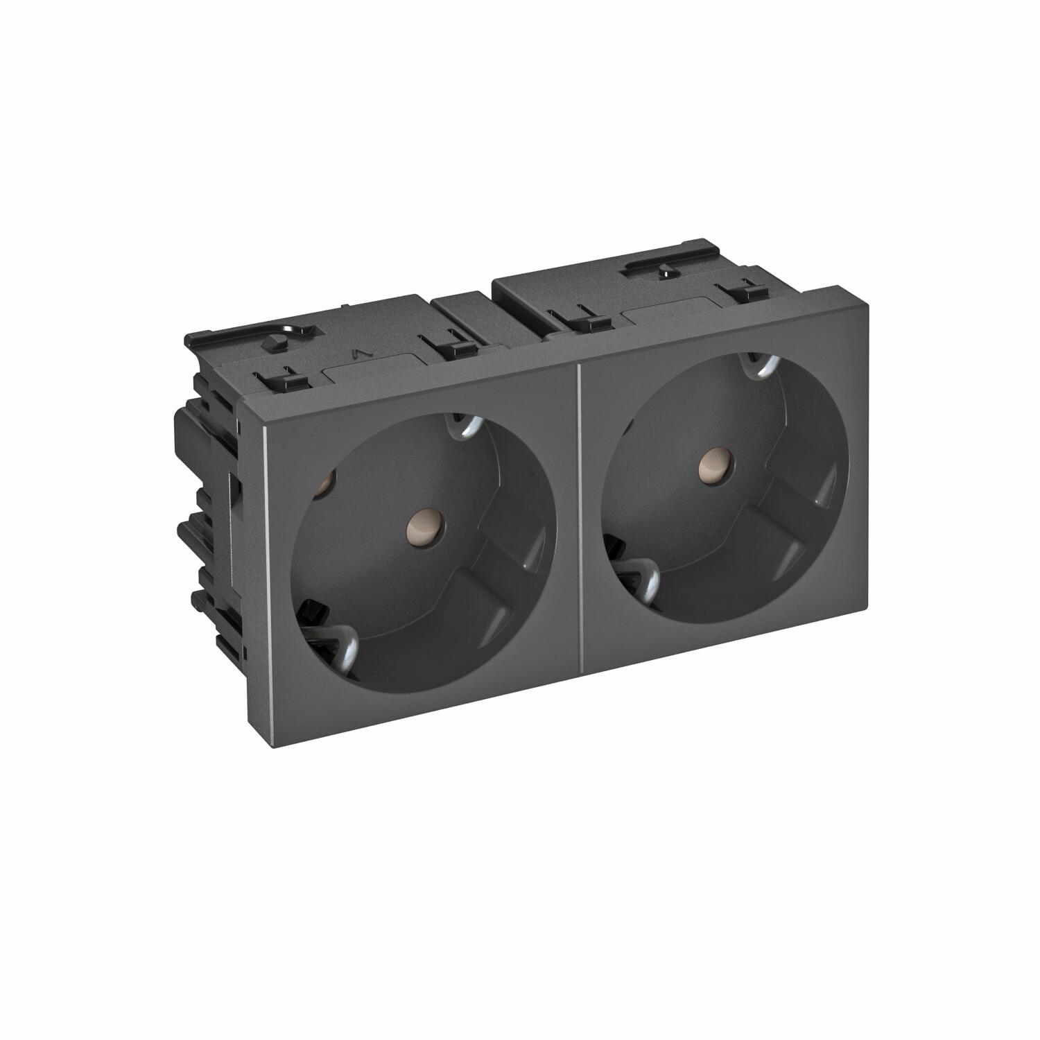 Tomada 33º, dupla Alvéolos protegidos, 45connect 250V, 10/16A Policarbonato cinzento antracite RAL 7021