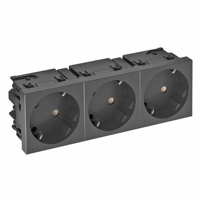 Tomada 33º, tripla Alvéolos protegidos, 45connect 250V, 10/16A Policarbonato cinzento antracite RAL 7021