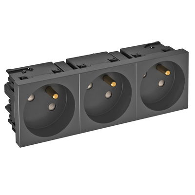 Tomada 33º, tripla com pino de terra, Connect 45 250V, 10/16A Policarbonato cinzento antracite RAL 7021