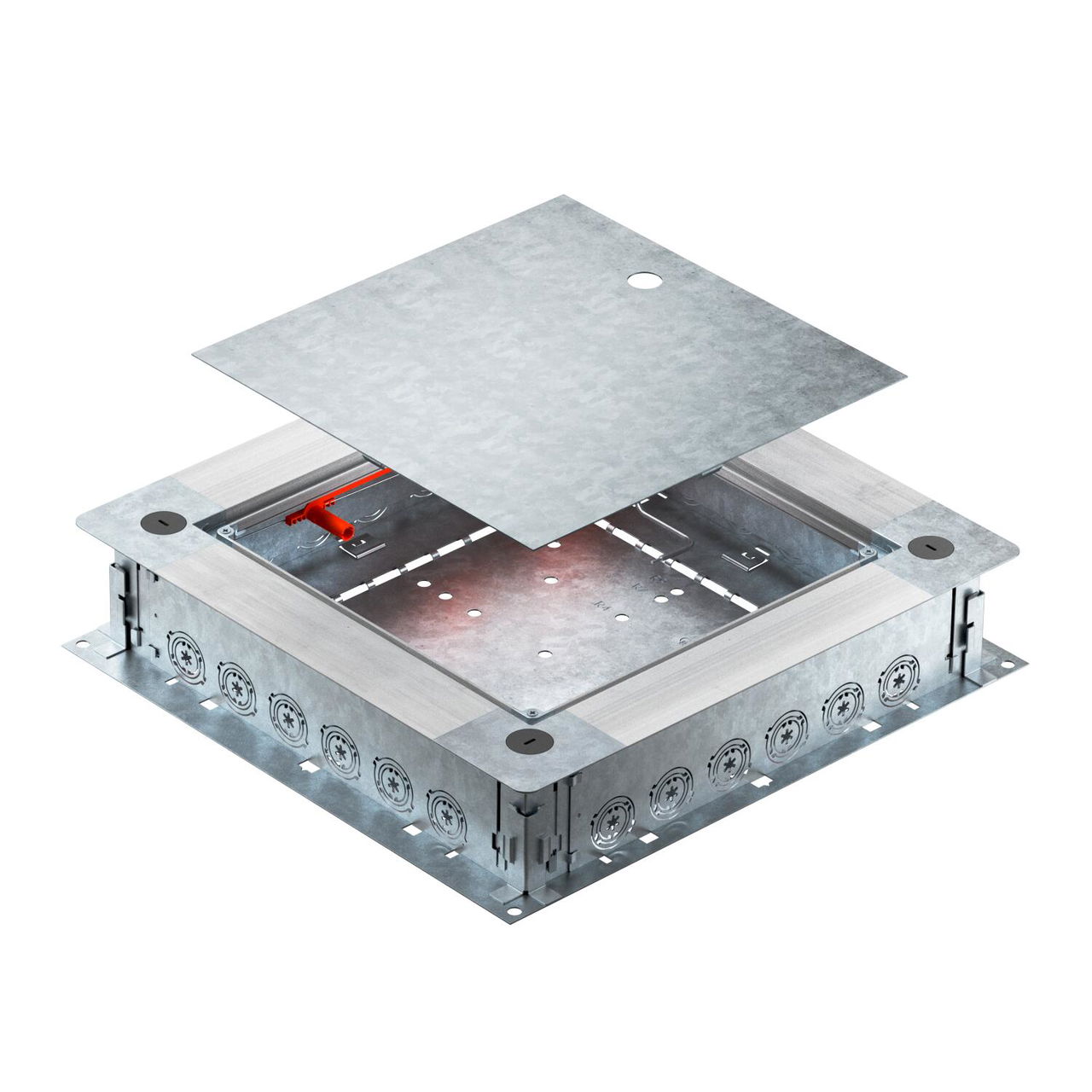 Caixa de pavimento com entrada de tubo 400x380x80 Aço galvanizado pelo método Sendzimir