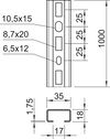 Perfil perfurado, rasgo 17mm 1000x35x18 Aço galvanizado pelo método Sendzimir