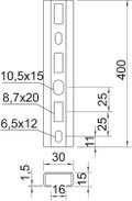 Perfil perfurado, rasgo 16mm 400x30x15 Aço Galvanizado por imersão a quente após maquinação