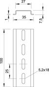 Calha DIN perfurada 2000x35x7,5 Aço eletrogalvanizado, passivado transparente