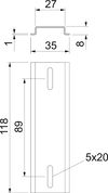 Top hat rail with fastening screws 119x35x7,5