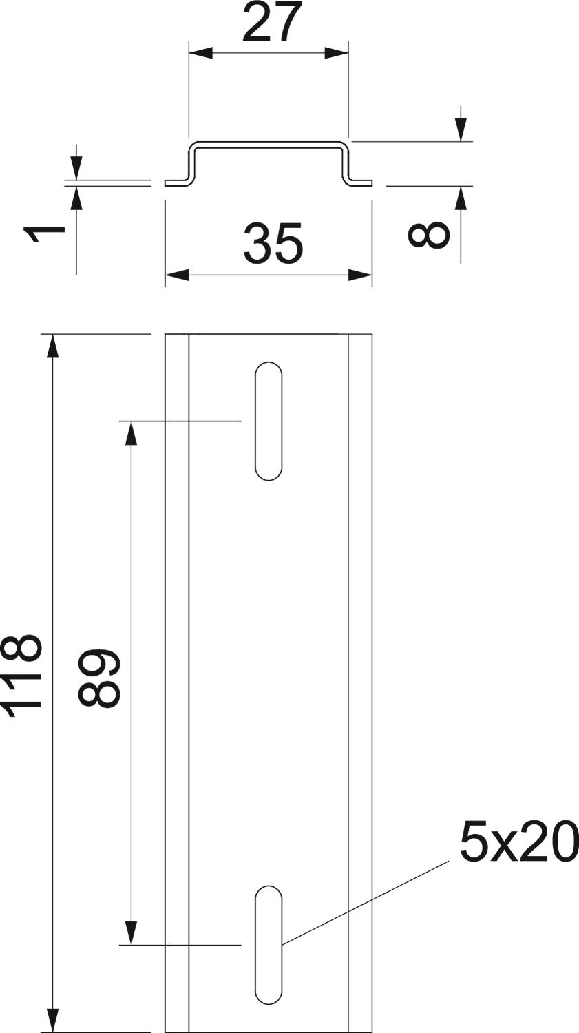 Top hat rail with fastening screws 119x35x7,5 – Imagem 2 de 2