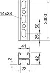 Perfil perfurado, rasgo 22mm 3000x41x42 Aço Galvanizado por imersão a quente após maquinação