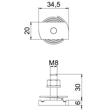 Hammerhead screw with spring for profile rail MS4121/4141 M8x30mm Aço Lamela de zinco – Imagem 2 de 2