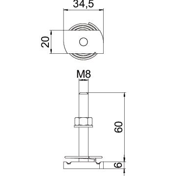 Hammerhead screw with spring for profile rail MS4121/4141 M8x60mm Aço Lamela de zinco – Imagem 2 de 2