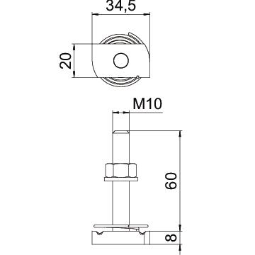 Hammerhead screw with spring for profile rail MS4121/4141 M10x60mm Aço Lamela de zinco – Imagem 2 de 2