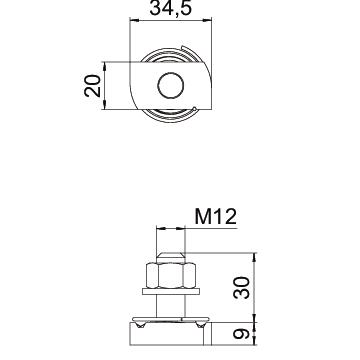Hammerhead screw with spring for profile rail MS4121/4141 M12x30mm Aço Lamela de zinco – Imagem 2 de 2