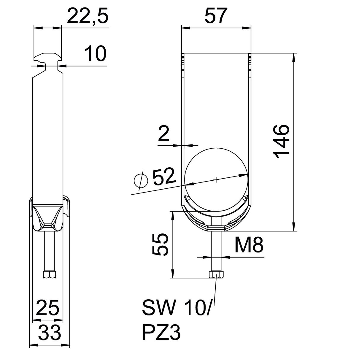 Abraçadeira BBS 2056 dupla 46-52mm Aço Galvanizado por imersão a quente após maquinação – Imagem 2 de 2