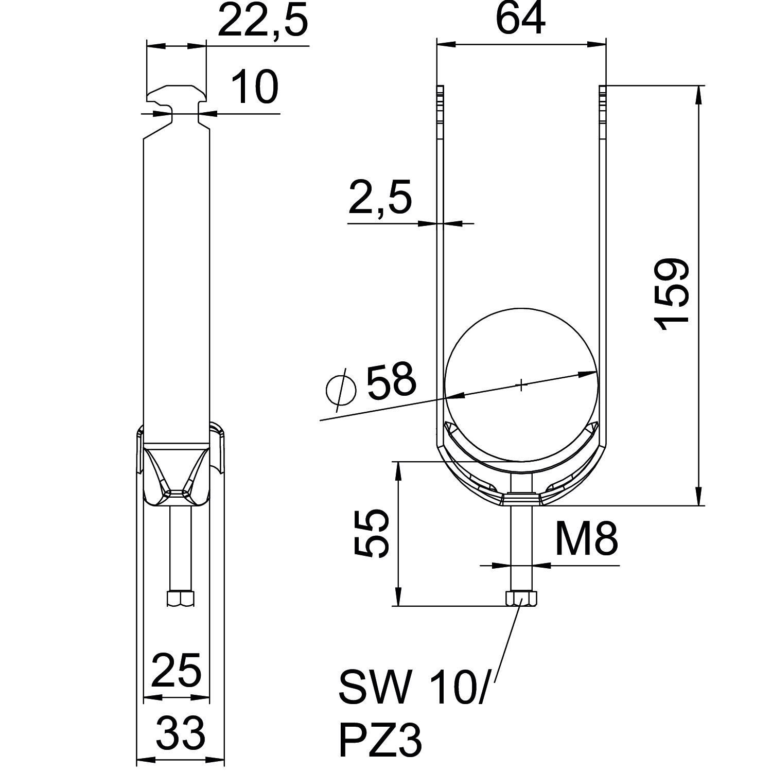 Abraçadeira BBS 2056 dupla 52-58mm Aço Galvanizado por imersão a quente após maquinação – Imagem 2 de 2