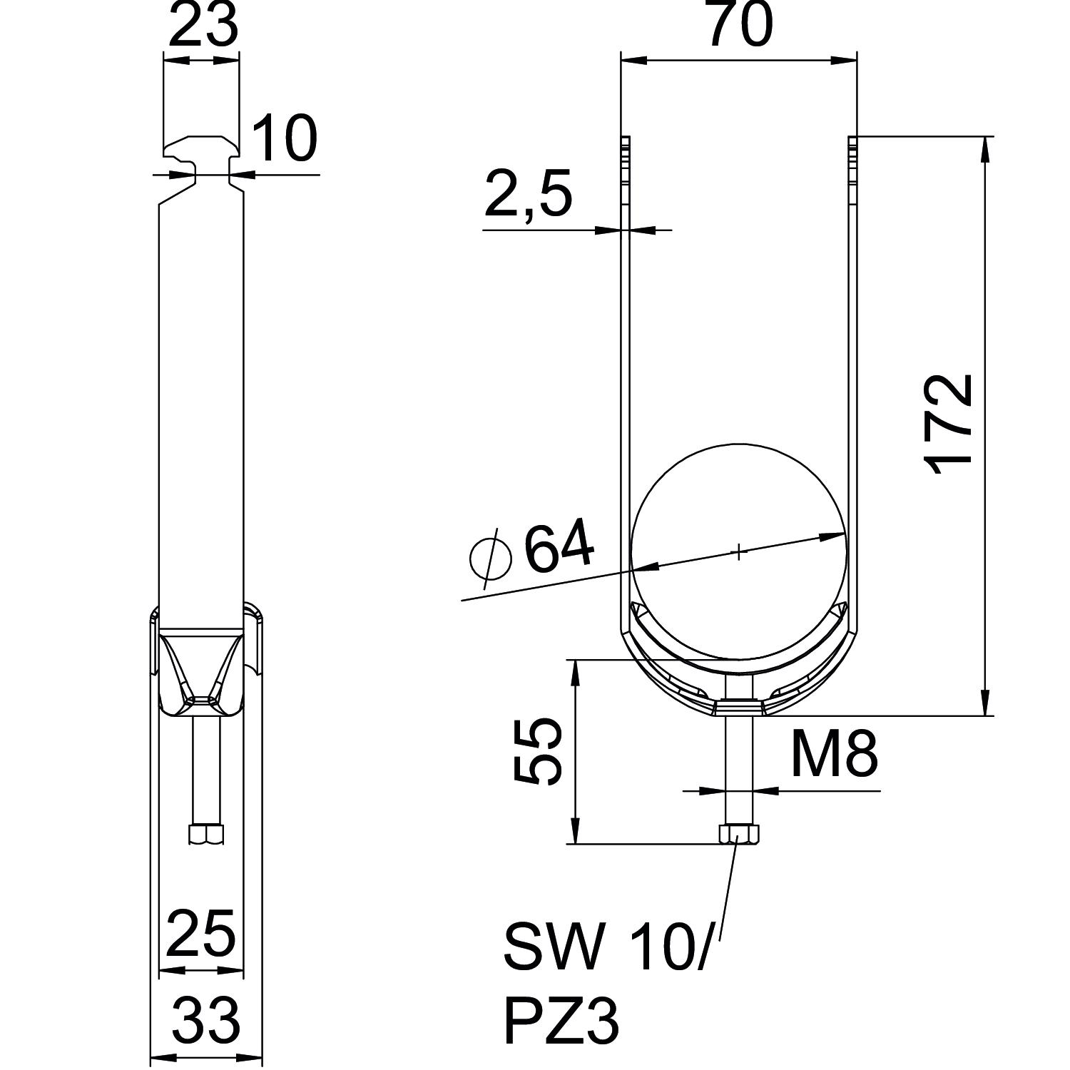 Abraçadeira BBS 2056 dupla 58-64mm Aço Galvanizado por imersão a quente após maquinação – Imagem 2 de 2