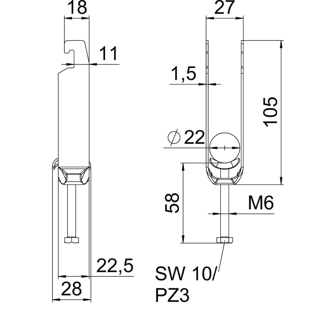 Abraçadeira BBS 2056 tripla 16-22mm Aço Galvanizado por imersão a quente após maquinação – Imagem 2 de 2