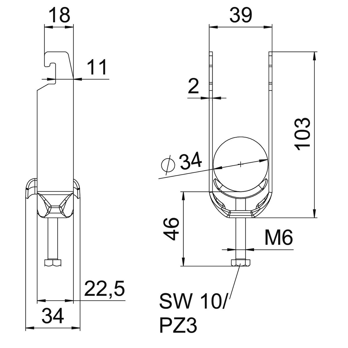 Abraçadeira BBS 2056 dupla 28-34mm Aço Galvanizado por imersão a quente após maquinação – Imagem 2 de 2