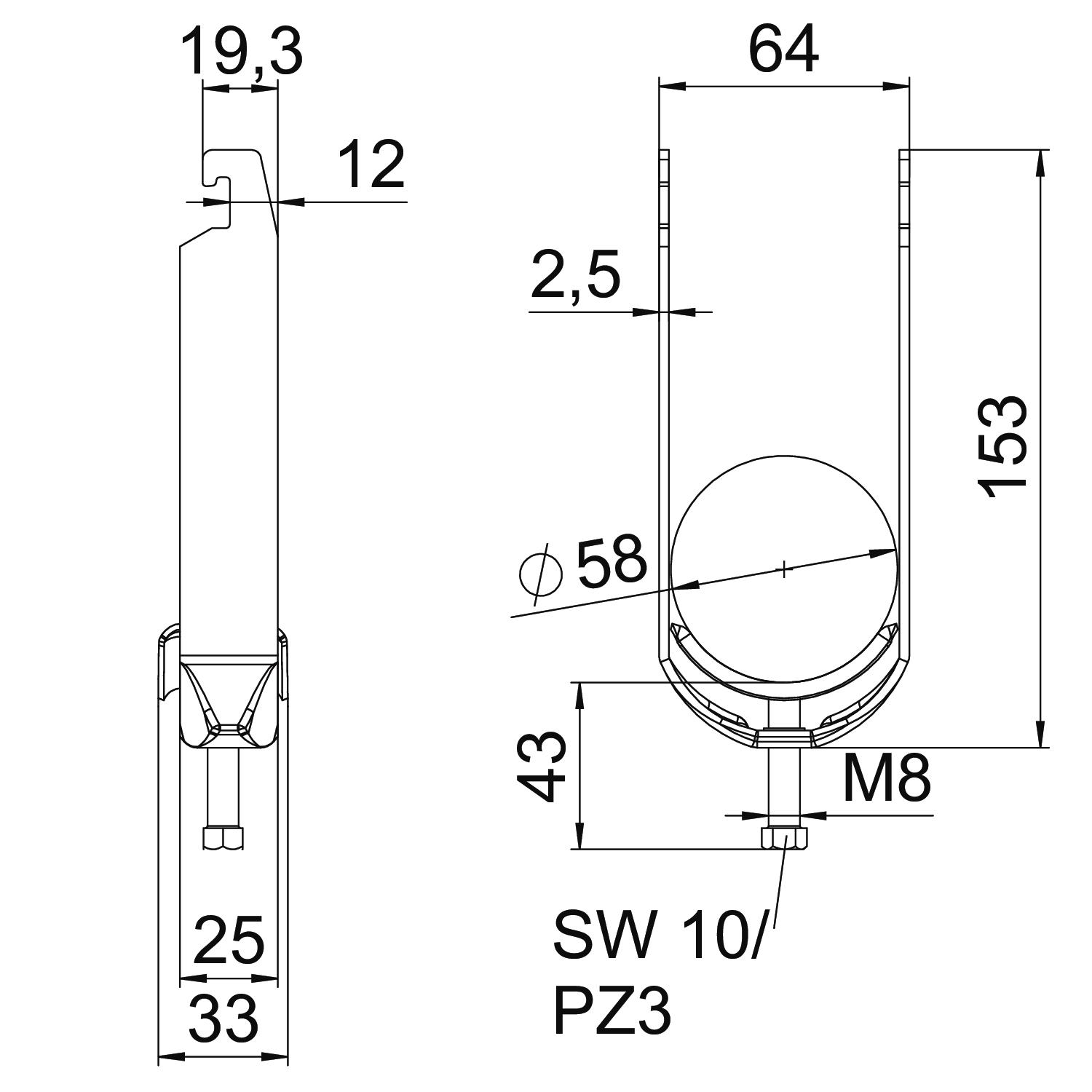Abraçadeira BBS 2056 dupla 52-58mm Aço Galvanizado por imersão a quente após maquinação – Imagem 2 de 2