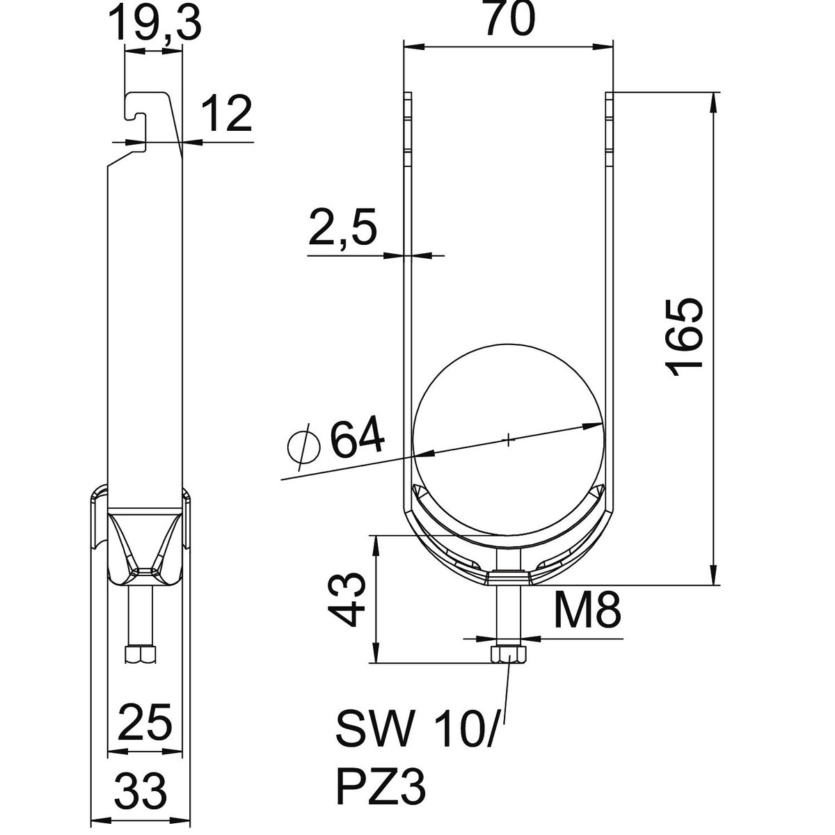 Abraçadeira BBS 2056 dupla 58-64mm Aço Galvanizado por imersão a quente após maquinação – Imagem 2 de 2