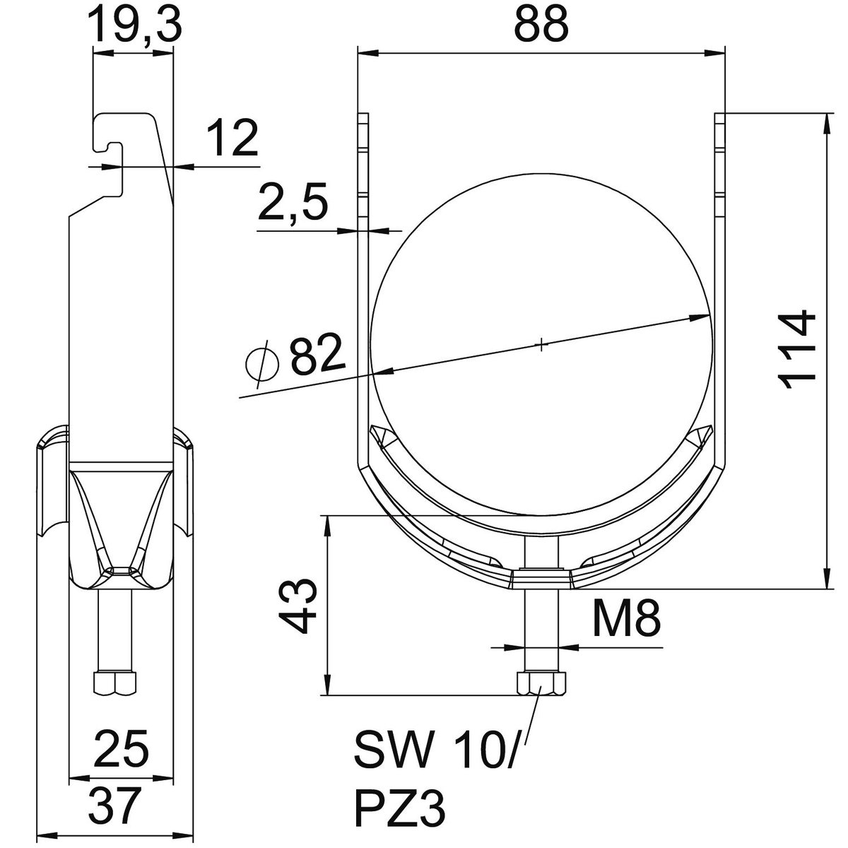 Abraçadeira BBS 2056 76-82mm Aço Galvanizado por imersão a quente após maquinação – Imagem 2 de 2