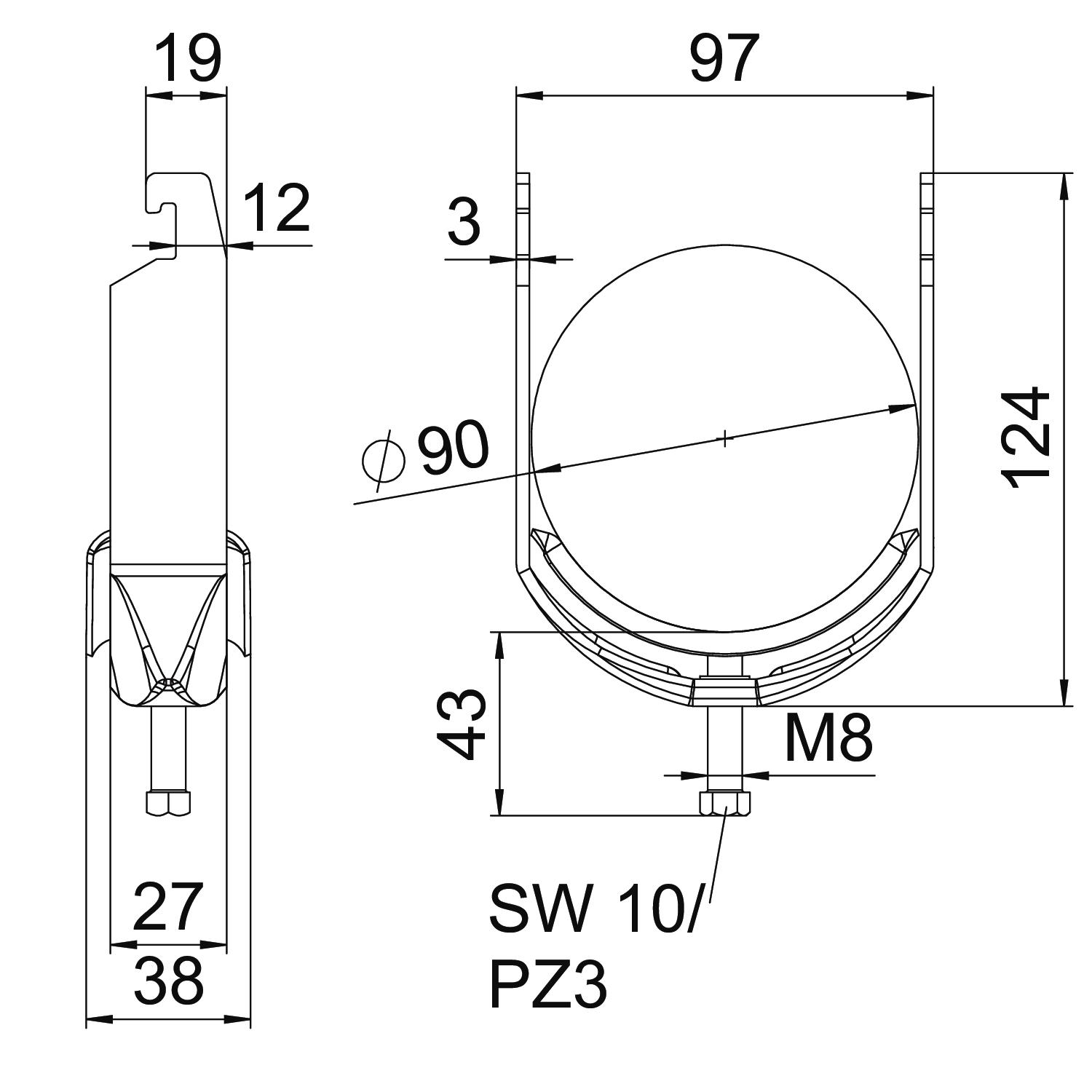 Abraçadeira BBS 2056 82-90mm Aço Galvanizado por imersão a quente após maquinação – Imagem 2 de 2