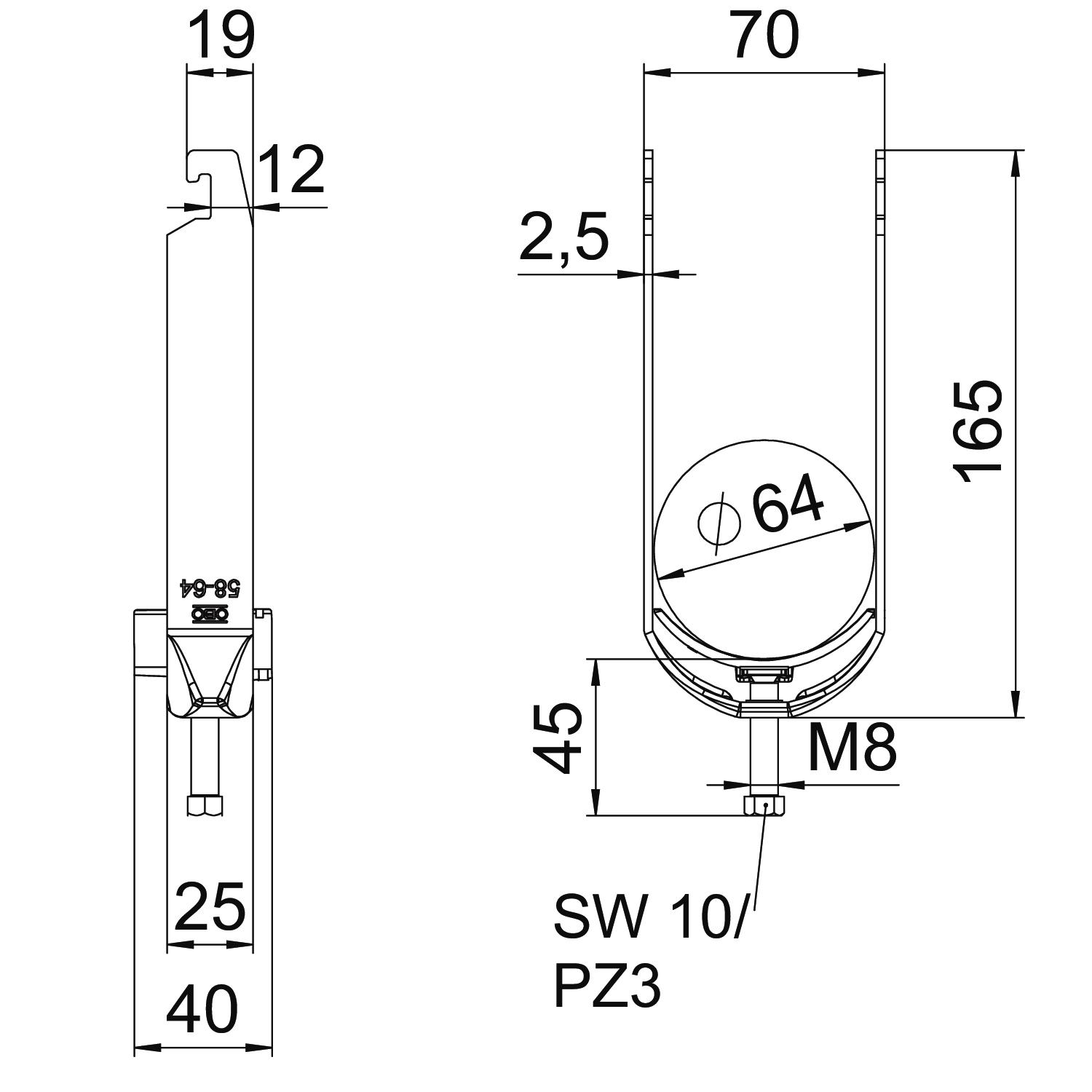 Abraçadeira BBS 2056 dupla 58-64mm Aço Galvanizado por imersão a quente após maquinação – Imagem 2 de 2