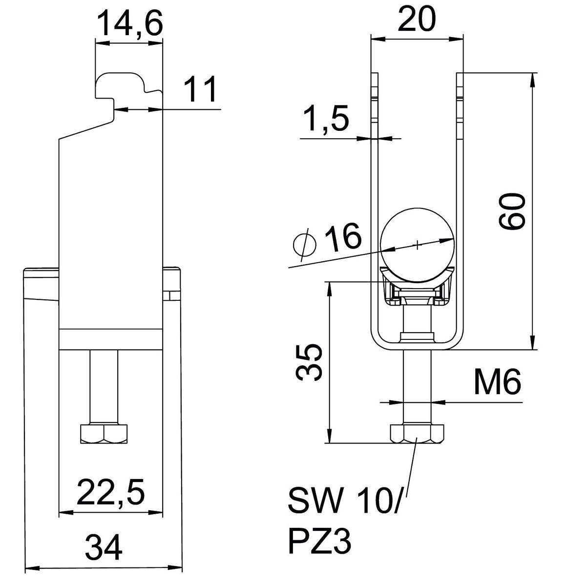 Abraçadeira BBS 2056 dupla 12-16mm Aço Galvanizado por imersão a quente após maquinação – Imagem 2 de 2