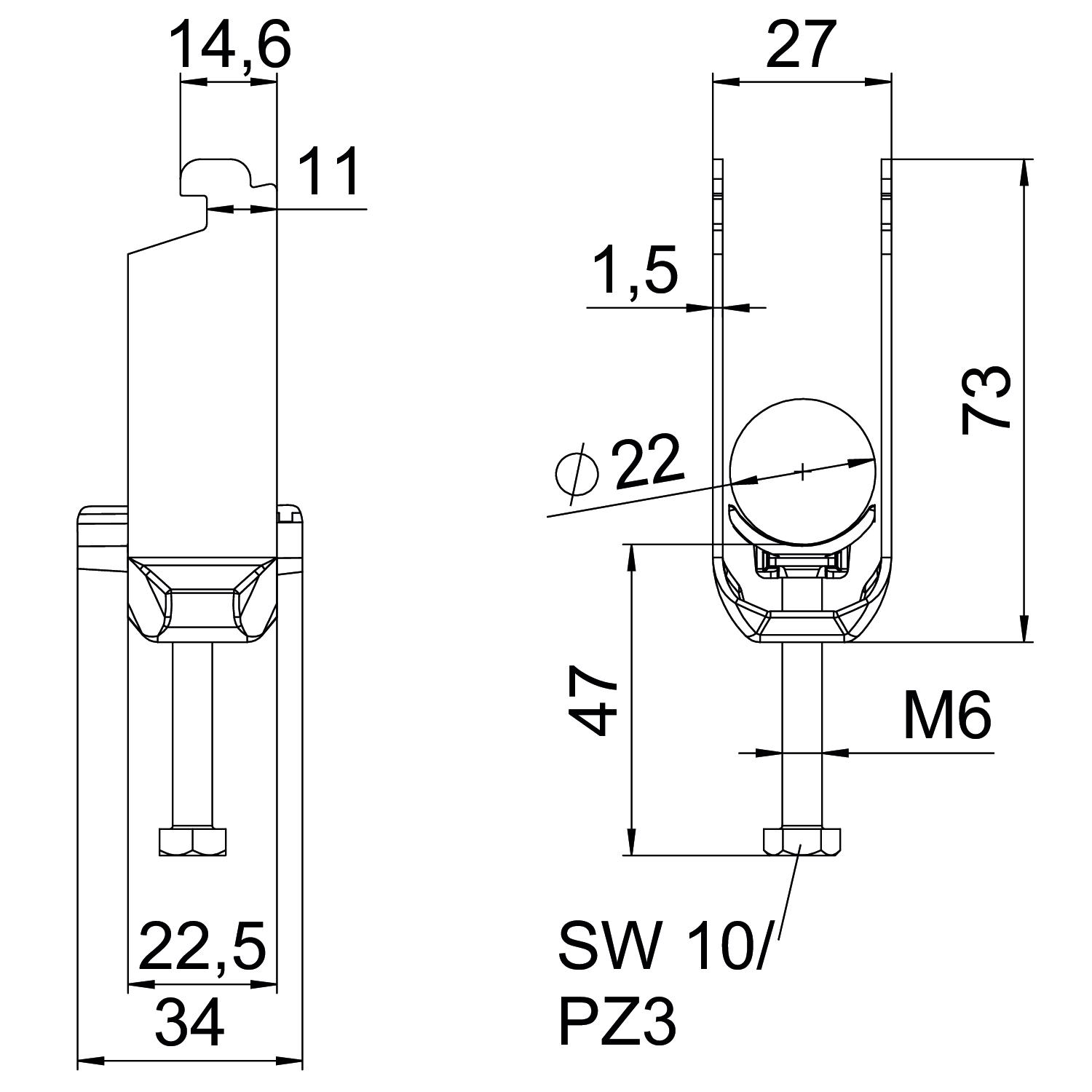 Abraçadeira BBS 2056 dupla 16-22mm Aço Galvanizado por imersão a quente após maquinação – Imagem 2 de 2