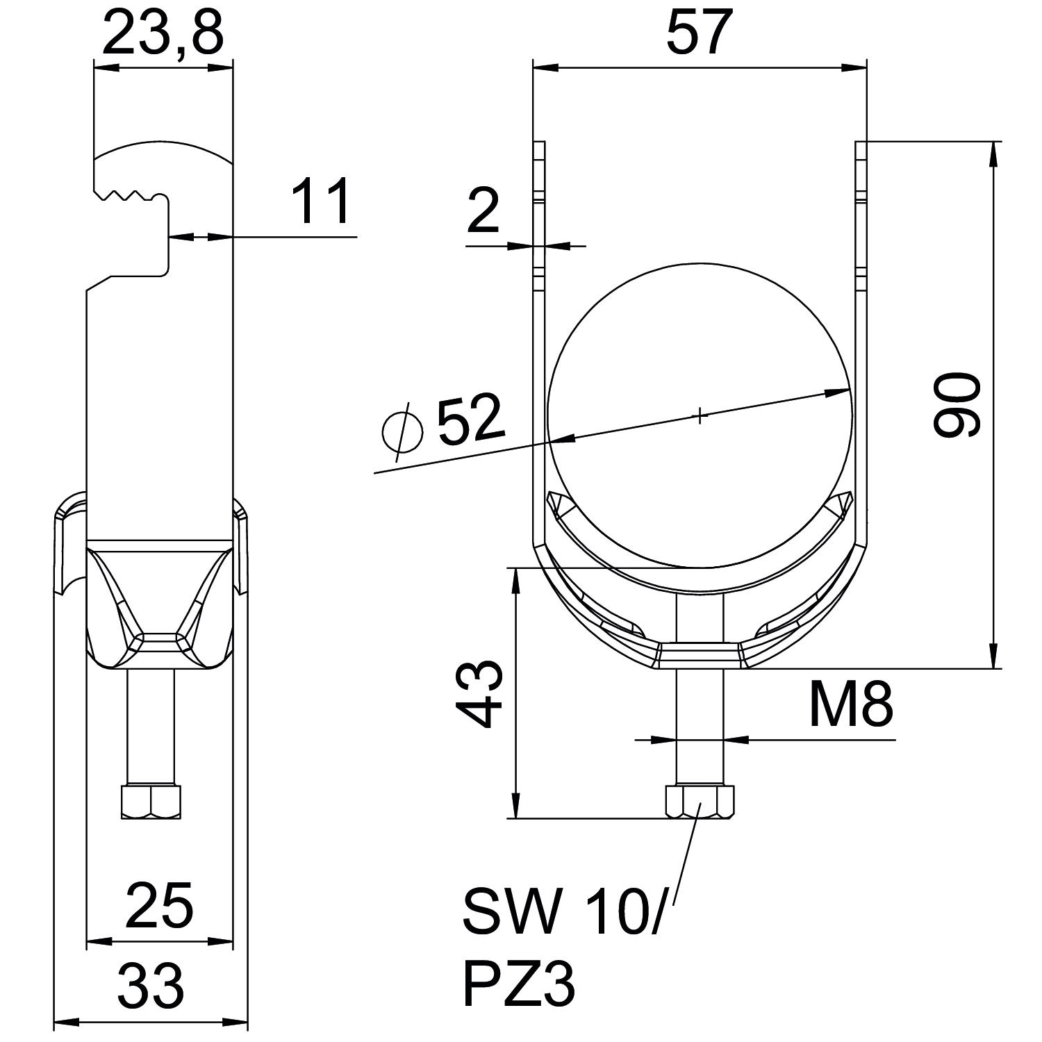 Abraçadeira BBS 2056 dupla 46-52mm Aço Galvanizado por imersão a quente após maquinação – Imagem 2 de 2