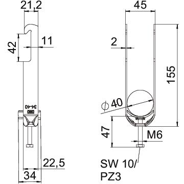 Abraçadeira BBS 2056 dupla 34-40mm Aço Galvanizado por imersão a quente após maquinação – Imagem 2 de 2